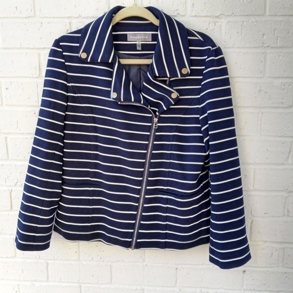 BAGATELLE Moto Striped Jacket Zipper Front Cuff Work Wear Contemporary sz: L